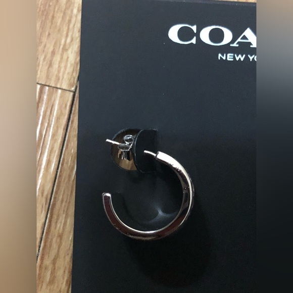 Coach‎ silver plated pink monogram half moon stud earrings NEW - Picture 5 of 8